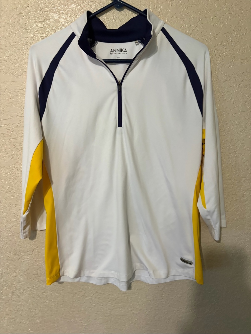 ANNIKA White Polo with Bright Yellow Side Panel